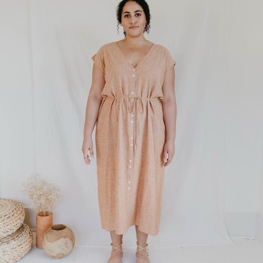 esby Burnt Orange Button-Down Midi Dress